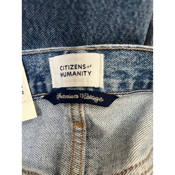 Citizens of Humanity Wide Leg Jeans Distressed Cropped Raw Hem Blue Wash Size 30 - Picture 4 of 5